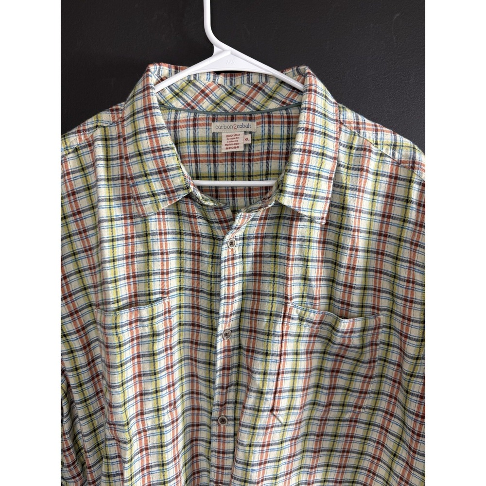 Carbon 2 Cobalt Mens XL Button Up Short‎ Sleeve Shirt Two Chest Pocket Plaid